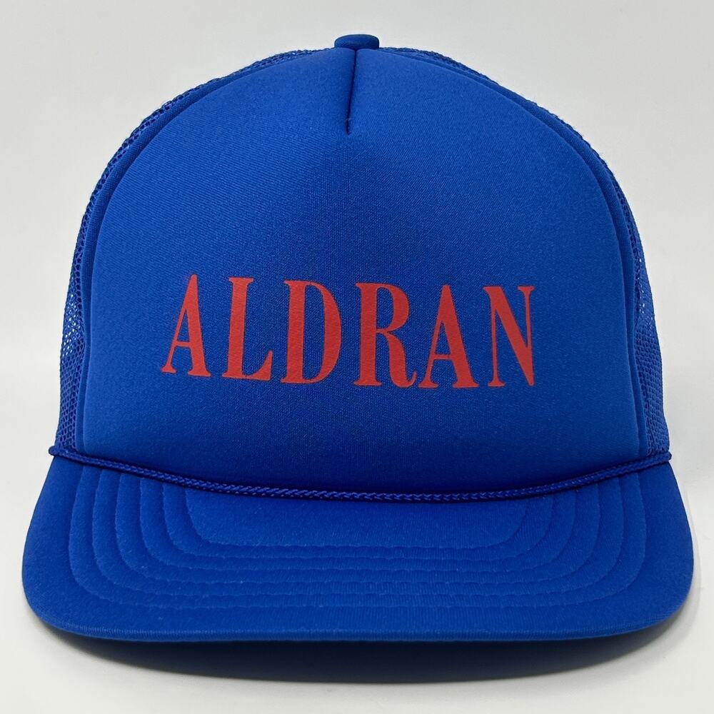 Vintage 90s Aldran Trucker Hat Baseball Cap 5 Panel A-Frame Mesh Snapback Blue